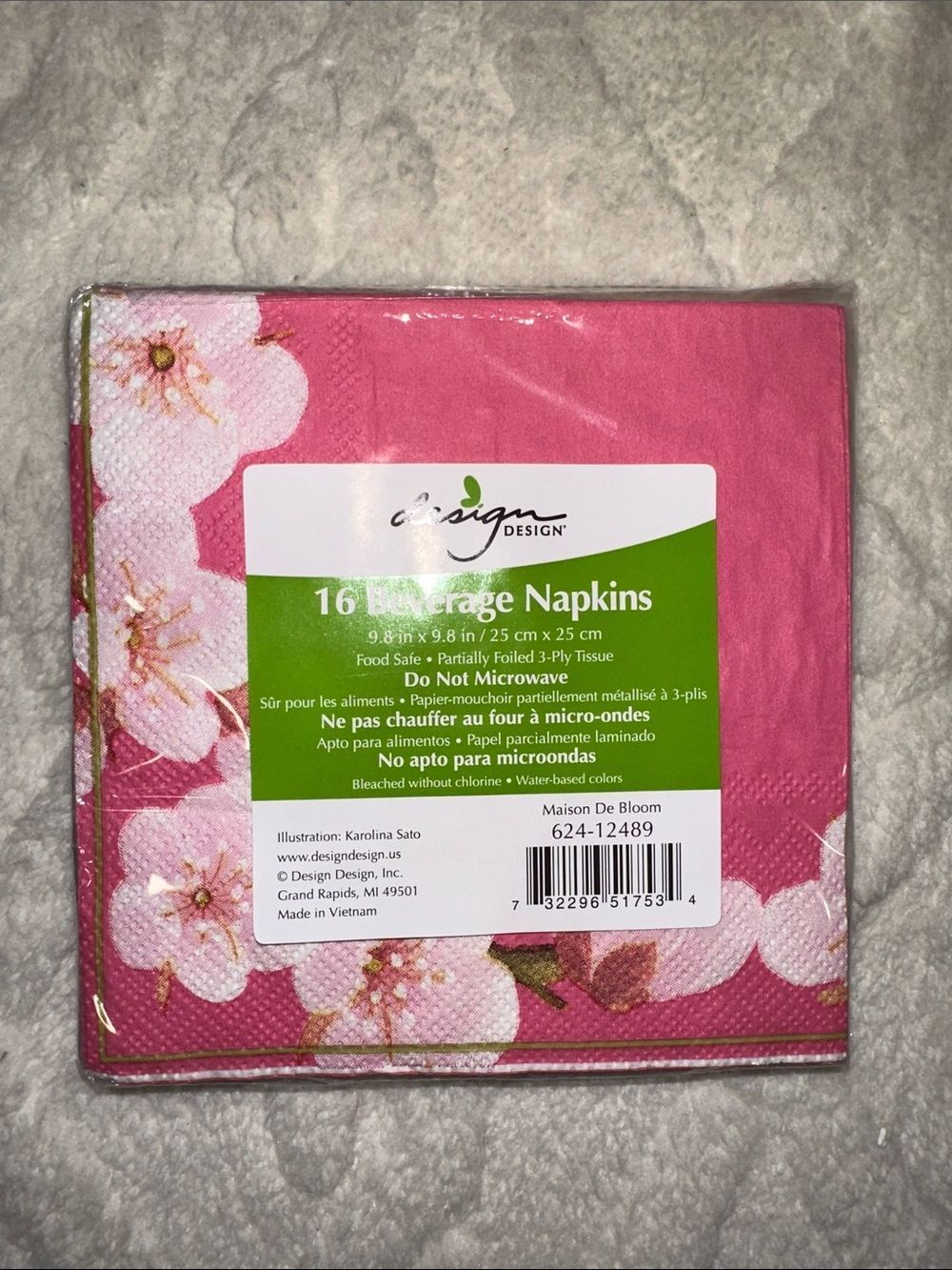 Design Pink Green Cherry Blossoms Floral Guest Towel Beverage Napkins x 2 packs - Picture 6 of 7